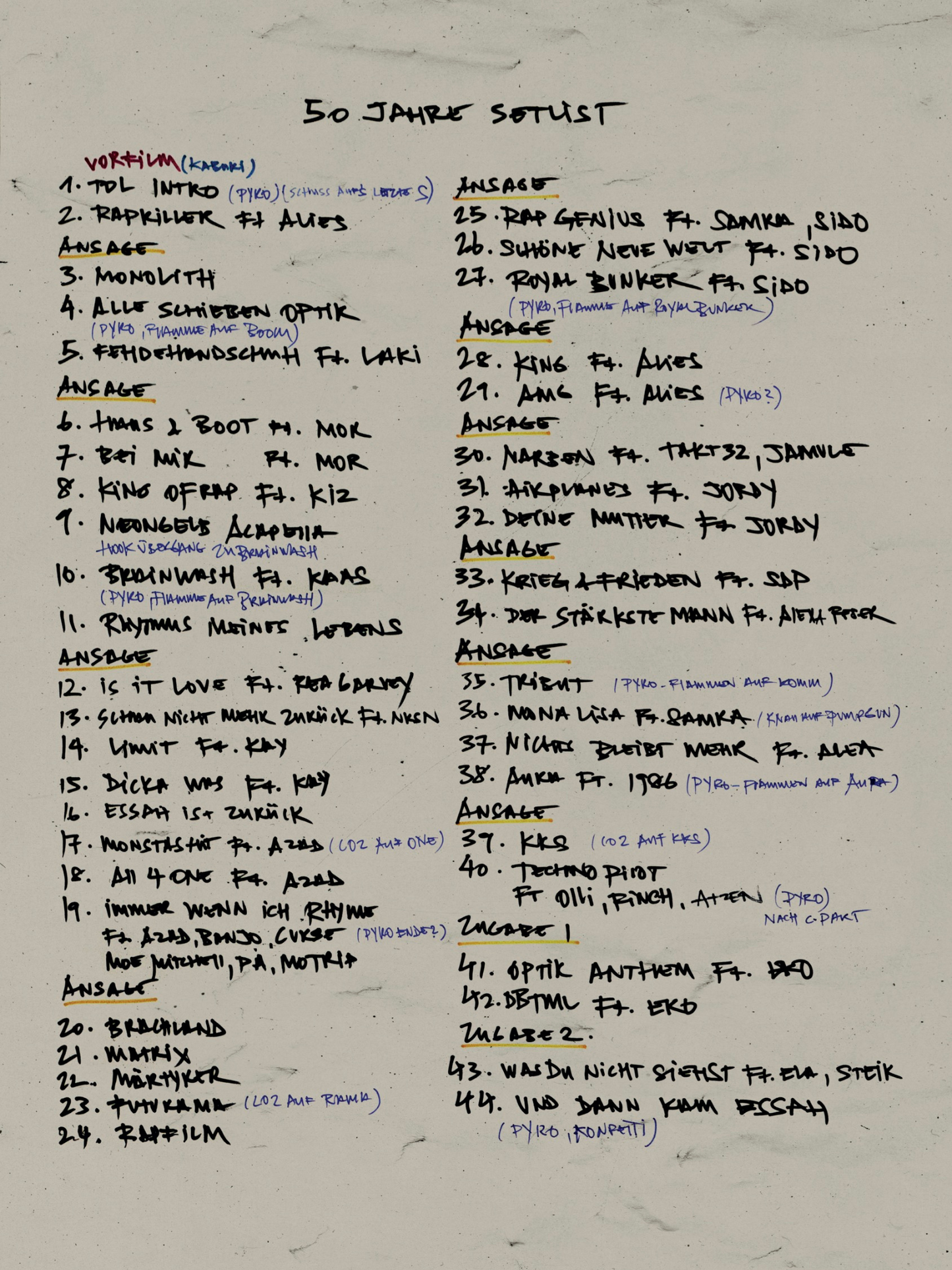Poster "50 Jahre Kool Savas" Setlist